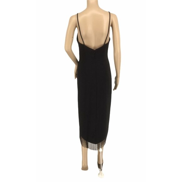 En Francais Cocktail Formal Dress 4 Backless Black Bead Fringe Spaghetti Straps - Picture 5 of 11